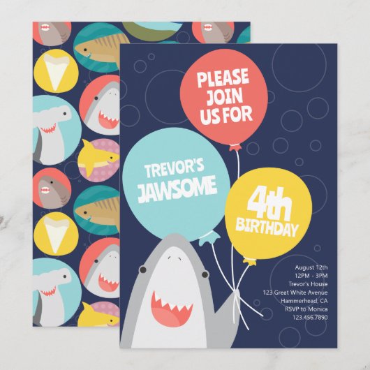 Leuke haaiensoort Kids Verjaardag Uitnodiging (Voorkant / Achterkant)