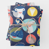 Leuke haaiensoorten verjaardag inpakpapier vel (In situ)