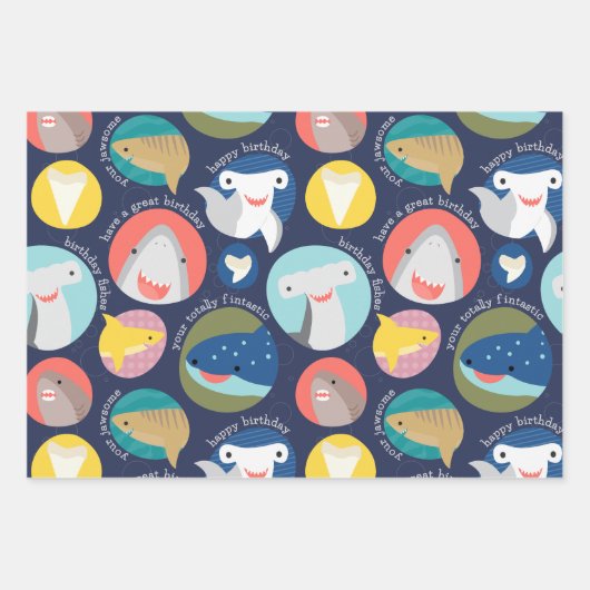 Leuke haaiensoorten verjaardag inpakpapier vel (Voorkant)