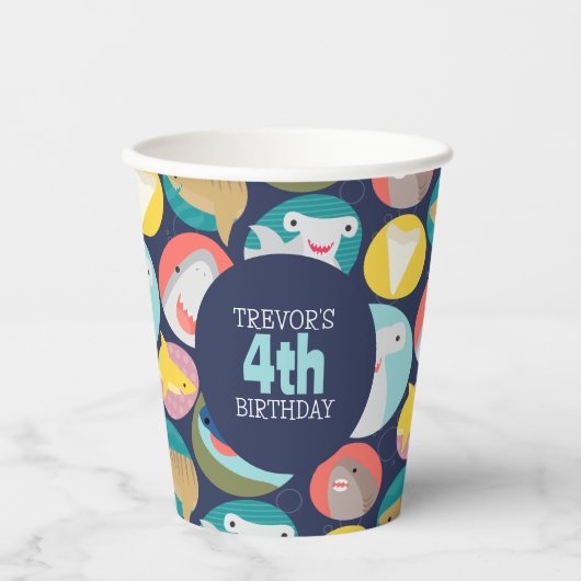 Leuke haaiensoorten verjaardag papieren bekers (Voorkant)