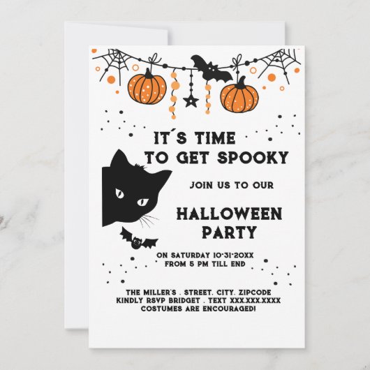 Leuke Halloween Black Cat Party uitnodiging (Voorkant)