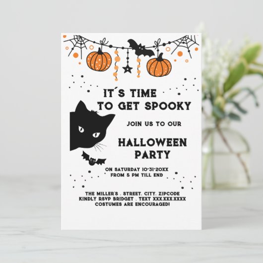 Leuke Halloween Black Cat Party uitnodiging (Staand voorkant)