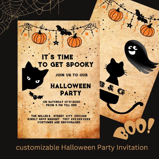 Leuke Halloween Black Cat Party uitnodiging