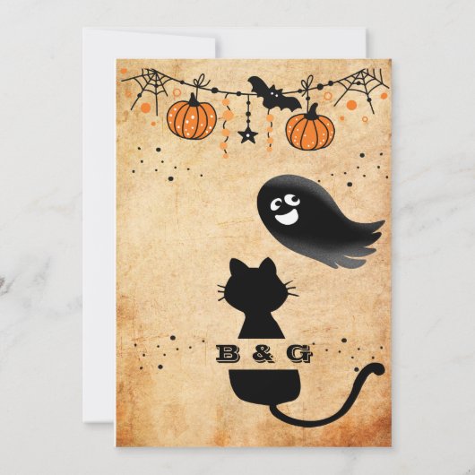 Leuke Halloween Black Cat Party uitnodiging (Achterkant)