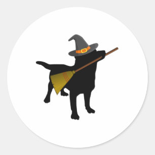 Leuke Halloween Black Lab Hond Schattigee Heks Pet Ronde Sticker