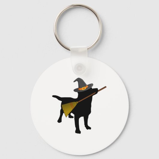 Leuke Halloween Black Lab Hond Schattigee Heks Pet Sleutelhanger (Voorkant)