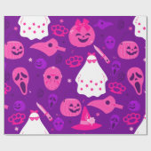 Leuke Halloween bloemenspook roze Cadeaupapier (Vlak)