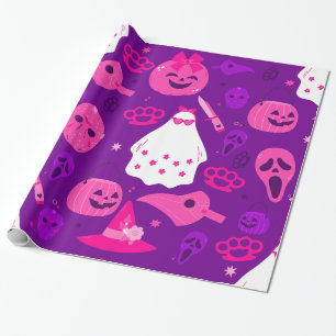 Leuke Halloween bloemenspook roze Cadeaupapier