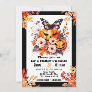 Leuke Halloween Bloemrijke Pompoen Feest Borrel Kaart