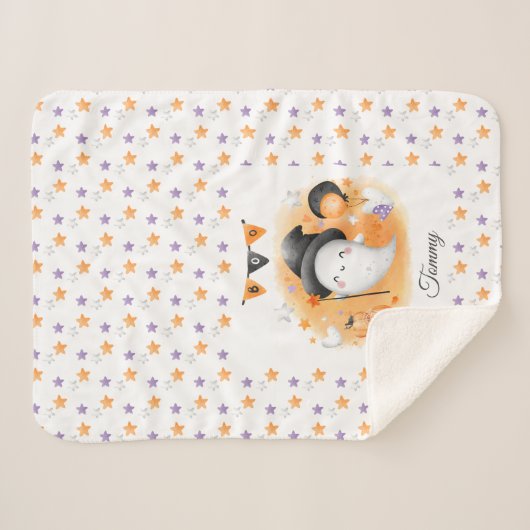 Leuke Halloween Boo Ghost Naam Sinaasappel Sherpa Deken (Voorkant (horizontaal))