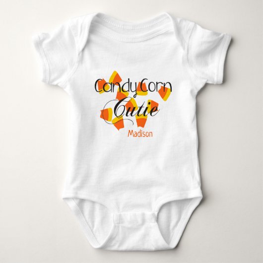 Leuke Halloween Candy Corn Cutie Baby Naam Romper (Voorkant)