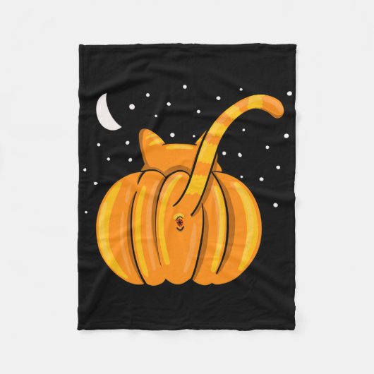Leuke Halloween Cat Butt Pumpkin Oranje Tab Fleece Deken (Voorkant)
