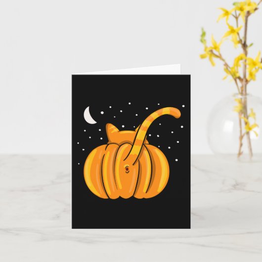 Leuke Halloween Cat Butt Pumpkin Oranje Tab Kaart (Gele Bloem)