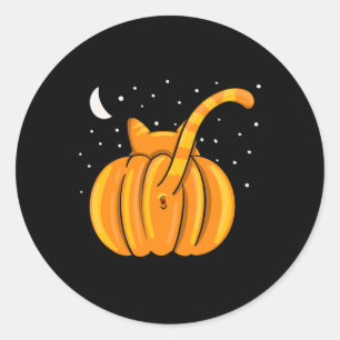 Leuke Halloween Cat Butt Pumpkin Oranje Tab Ronde Sticker