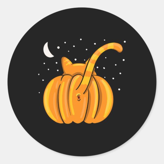 Leuke Halloween Cat Butt Pumpkin Oranje Tab Ronde Sticker (Voorkant)
