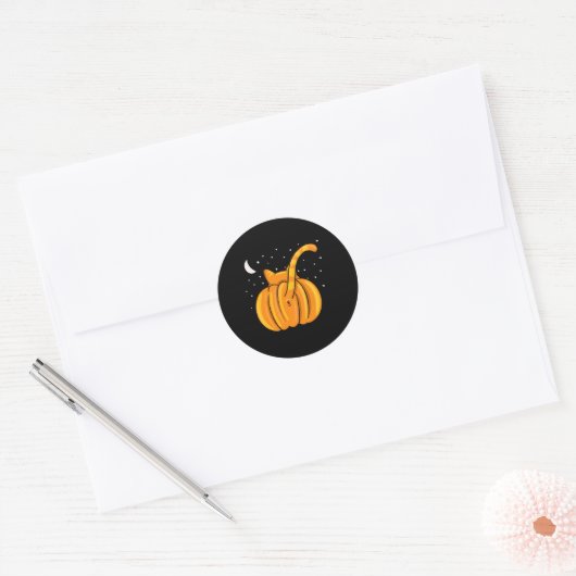 Leuke Halloween Cat Butt Pumpkin Oranje Tab Ronde Sticker (Envelop)