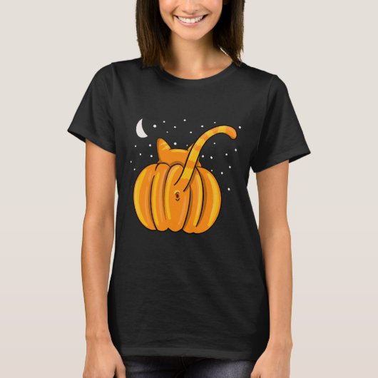 Leuke Halloween Cat Butt Pumpkin Oranje Tab T-shirt (Voorkant)