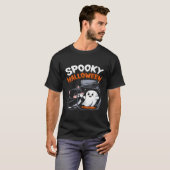 Leuke Halloween Cat en Spooky Ghost-Fun Design T-shirt (Voorkant volledig)
