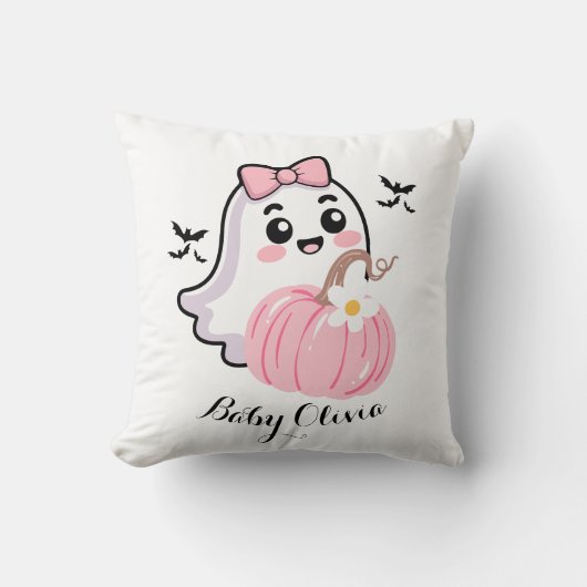 Leuke Halloween deken, Ghost Pink Bow pompoen Kussen (Voorkant)