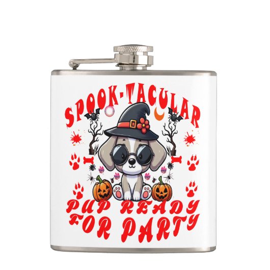 Leuke Halloween Dog Pumpkin Design voor huisdieren Heupfles (Voorkant)