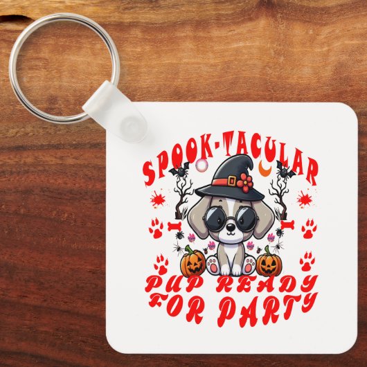 Leuke Halloween Dog Pumpkin Design voor huisdieren Sleutelhanger (Voorkant)