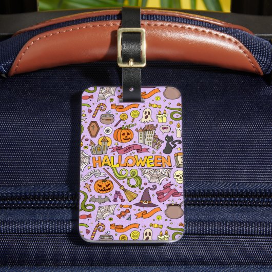 Leuke Halloween Doodle Patroon Bagagelabel (Voorkant Insitu 2)