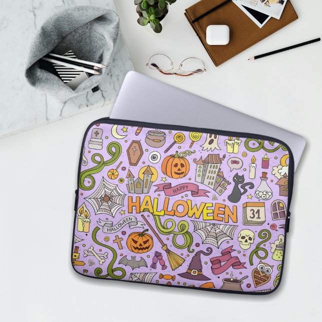 Leuke Halloween-doodlepatroon Laptop Sleeve (Creator heeft geüpload)
