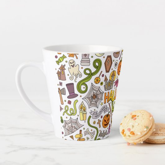 Leuke Halloween-doodlepatroon Latte Mok (In situ)
