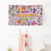 Leuke Halloween-doodlepatroon Spandoek (Insitu)