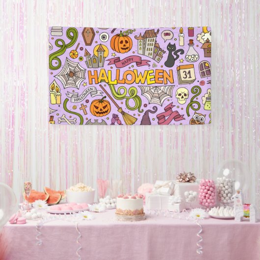 Leuke Halloween-doodlepatroon Spandoek (Feest)