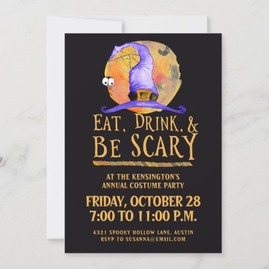 Leuke Halloween Eet Drink Wees Eng Kostuum Feestje Kaart (Voorkant)