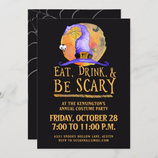 Leuke Halloween Eet Drink Wees Eng Kostuum Feestje Kaart (Voorkant / Achterkant)