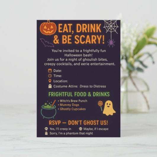 Leuke Halloween-feestuitnodiging Kaart (Staand voorkant)