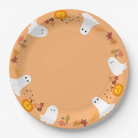 Leuke Halloween geesten en pompoenen Papieren Bordje (Voorkant)