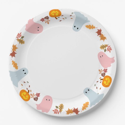 Leuke Halloween geesten en pompoenen Papieren Bordje (Voorkant)