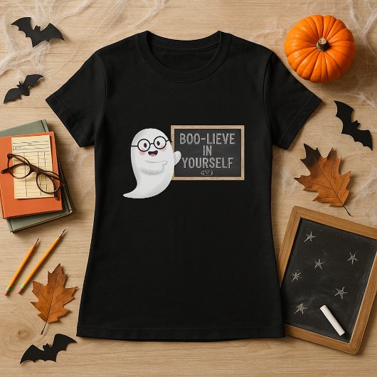 Leuke Halloween Ghost BOO-LIEVE in Jezelf Leraar T-shirt