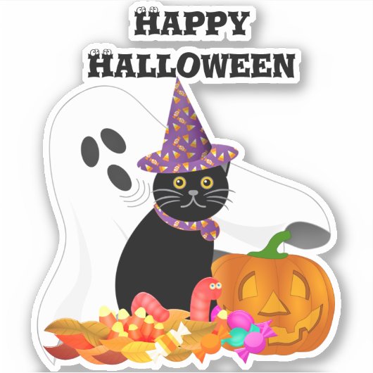 Leuke Halloween Ghost Custom-Cut Vinyl Sticker (Voorkant)