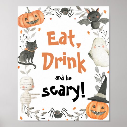 Leuke Halloween Ghost Eat Drink Wees Enge Partij T Poster (Voorkant)