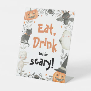 Leuke Halloween Ghost Eat Drink Wees Enge Partij T Reclamebord Met Voetstuk