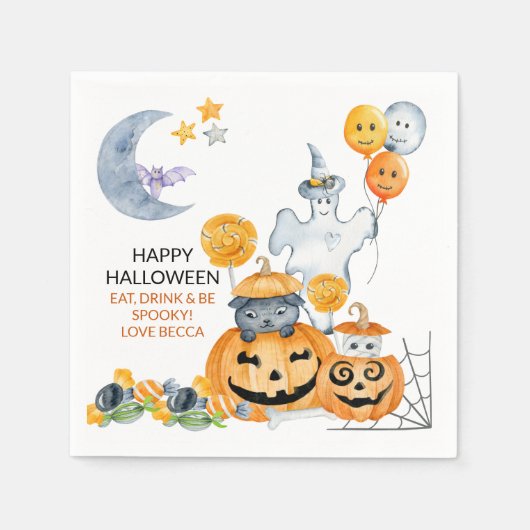 Leuke Halloween Ghost en Jack o Lantaarn Pompoen Servet (Voorkant)