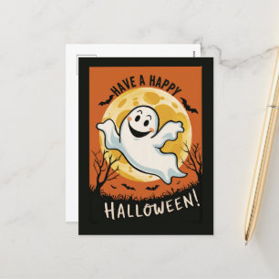 Leuke  Halloween Ghost en Moon Feestdagenkaart