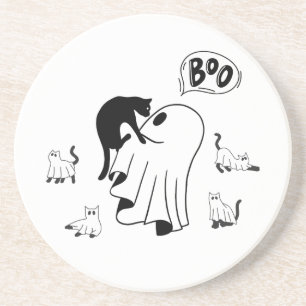 Leuke Halloween Ghost Kat Mam Met schattig Zwart C Zandsteen Onderzetter