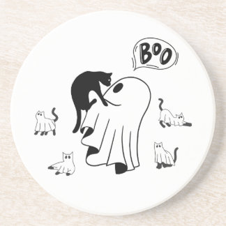 Leuke Halloween Ghost Kat Mam Met schattig Zwart C Zandsteen Onderzetter