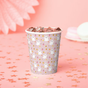Leuke Halloween Ghost Pattern Roze Papier Cup Papieren Bekers