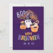 Leuke Halloween Ghost & Pumpkin paarse partij Kaart (Achterkant)