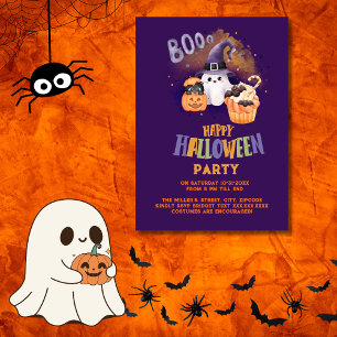 Leuke Halloween Ghost & Pumpkin paarse partij Kaart