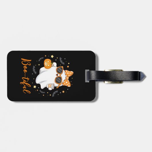 Leuke Halloween Ghost Pumpkin Spice Gepersonalisee Bagagelabel (Achterkant horizontaal)
