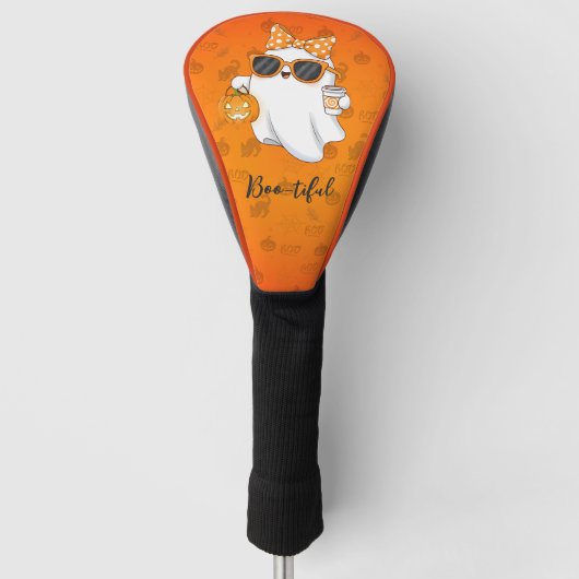 Leuke Halloween Ghost Pumpkin Spice Gepersonalisee Golfheadcover (Voorkant)