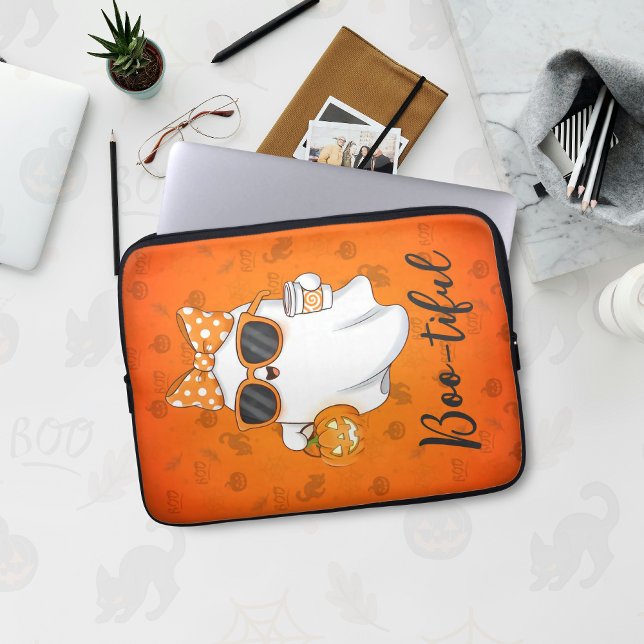Leuke Halloween Ghost Pumpkin Spice Gepersonalisee Laptop Sleeve (Creator heeft geüpload)