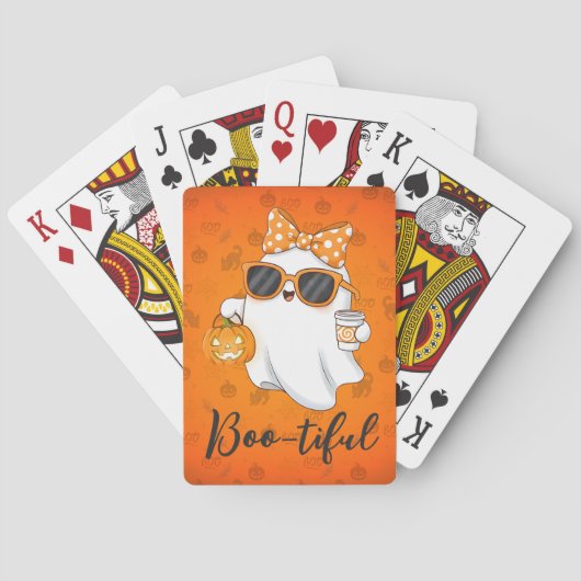 Leuke Halloween Ghost Pumpkin Spice Gepersonalisee Pokerkaarten (Achterkant)